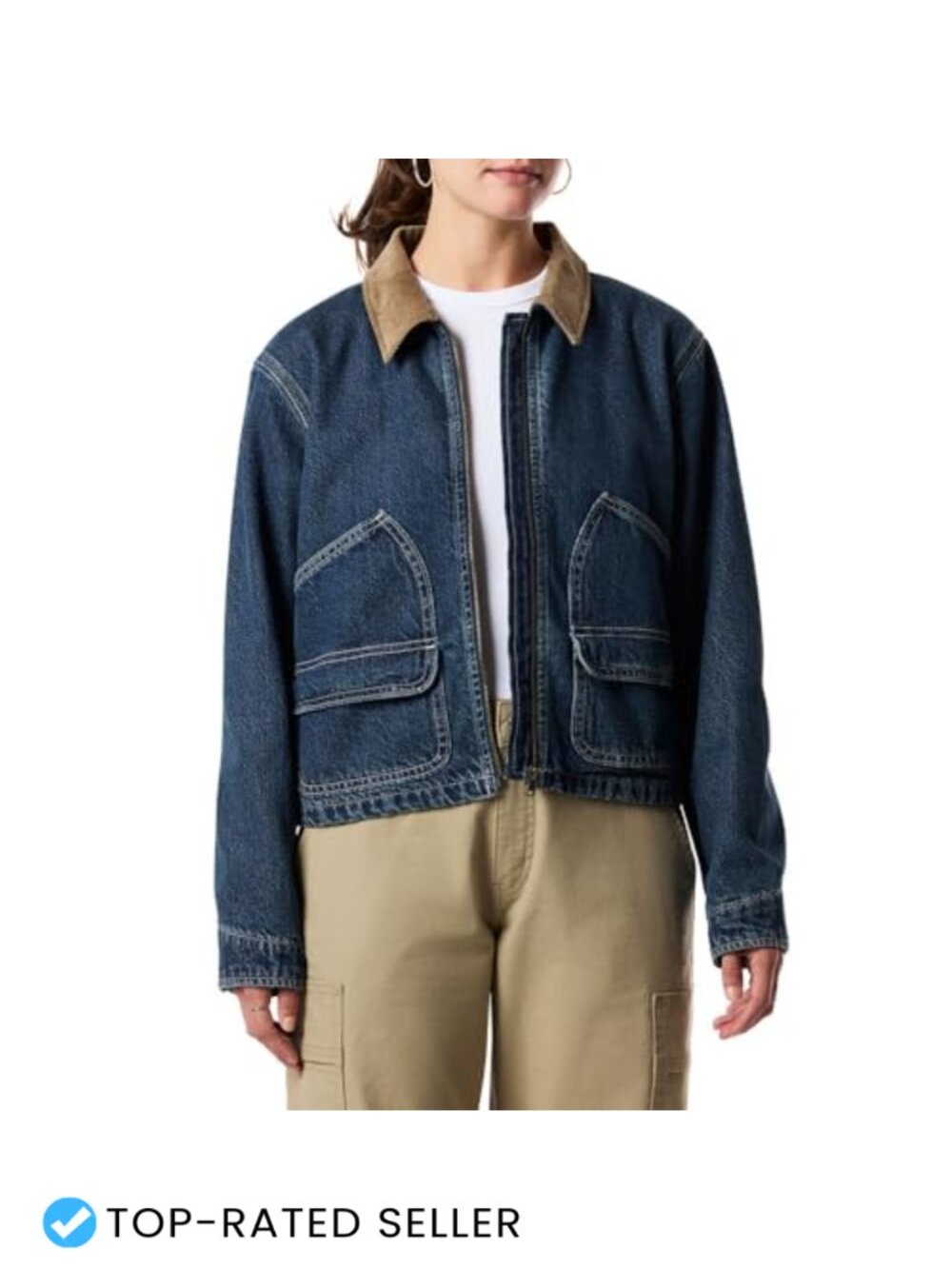 Women's 100% Cotton Zip Utility Jacket Long Sleeve Casual